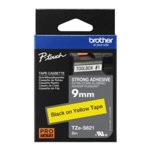 Brother TZE-S621 9mm x 8m Black on Yellow P-Touch Label Tape