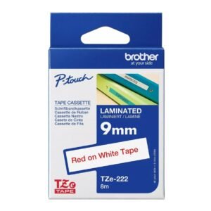 Brother TZE-222 9mm x 8m Red on White P-Touch Label Tape