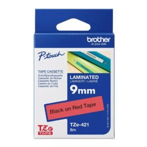 Brother TZE-421 9mm x 8m Black on Red P-Touch Label Tape
