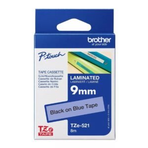Brother TZE-521 9mm x 8m Black on Blue P-Touch Label Tape