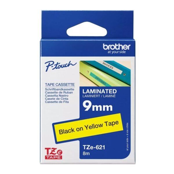 Brother TZE-621 9mm x 8m Black on Yellow P-Touch Label Tape