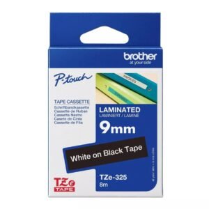 Brother TZE-325 9mm x 8m White on Black P-Touch Label Tape