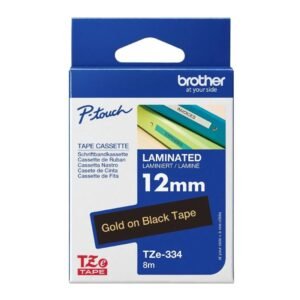 Brother TZE-334 12mm x 8m Gold on Black P-Touch Label Tape