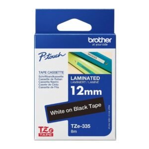 Brother TZE-335 12mm x 8m White on Black P-Touch Label Tape